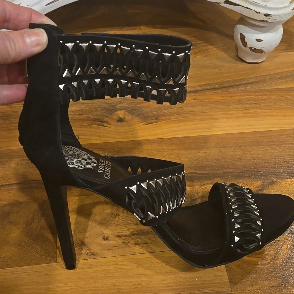Vince Camuto Black Heels with Silver Stud Accents